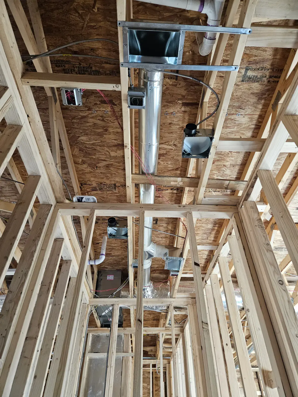 New construction HVAC rough-in with furnace and ductwork installed by Armor Heating & Cooling